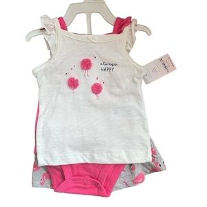 Carter's baby girl Infant 3 piece summer Outfit Size 3 months pink flamingo